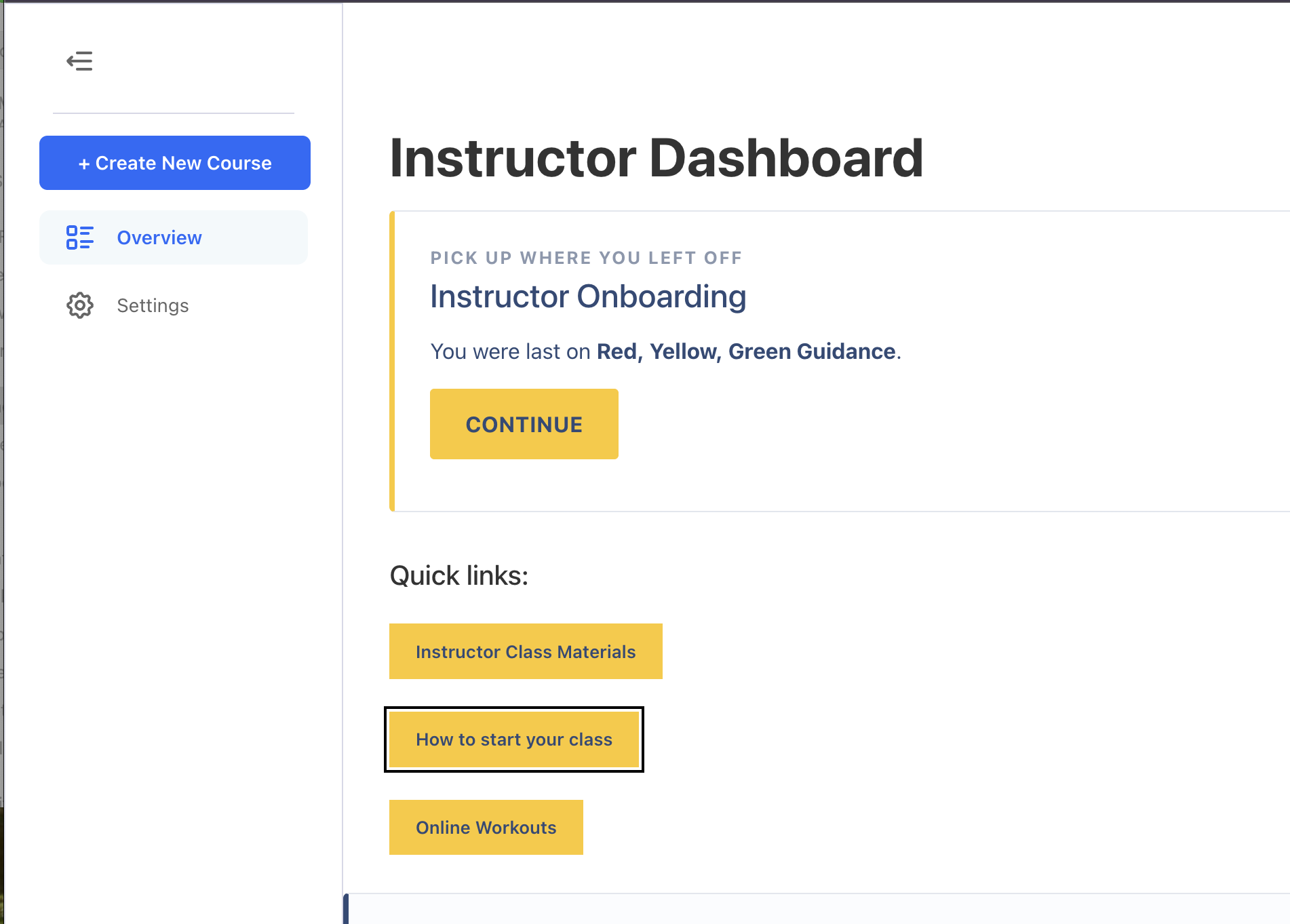 Instructor Dashboard with the Create New Course button
