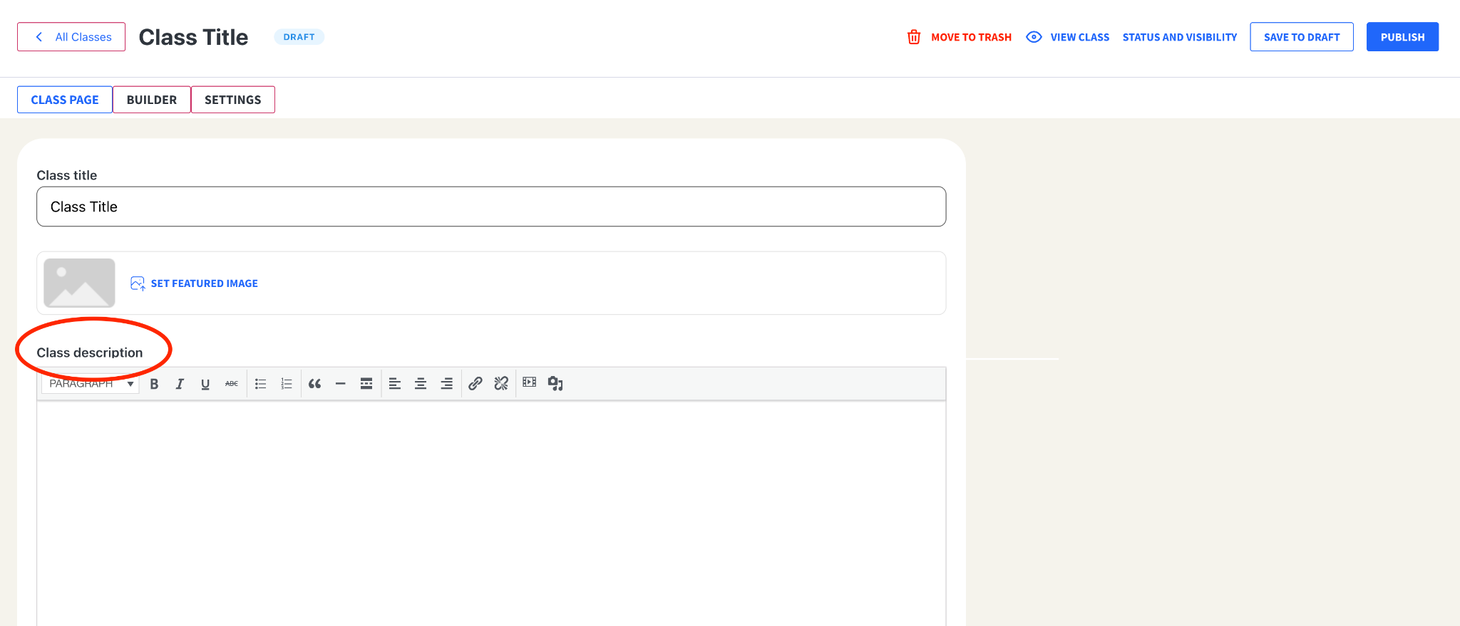 Class Description field